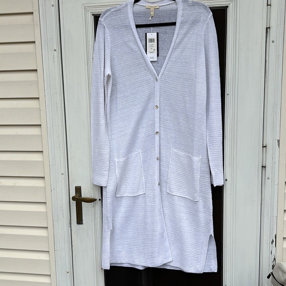 EILEEN FISHER LADIES WHITEN ORGANIC LINEN LONG CARDIGAN-S-GR8T GIFT! - Picture 2 of 6